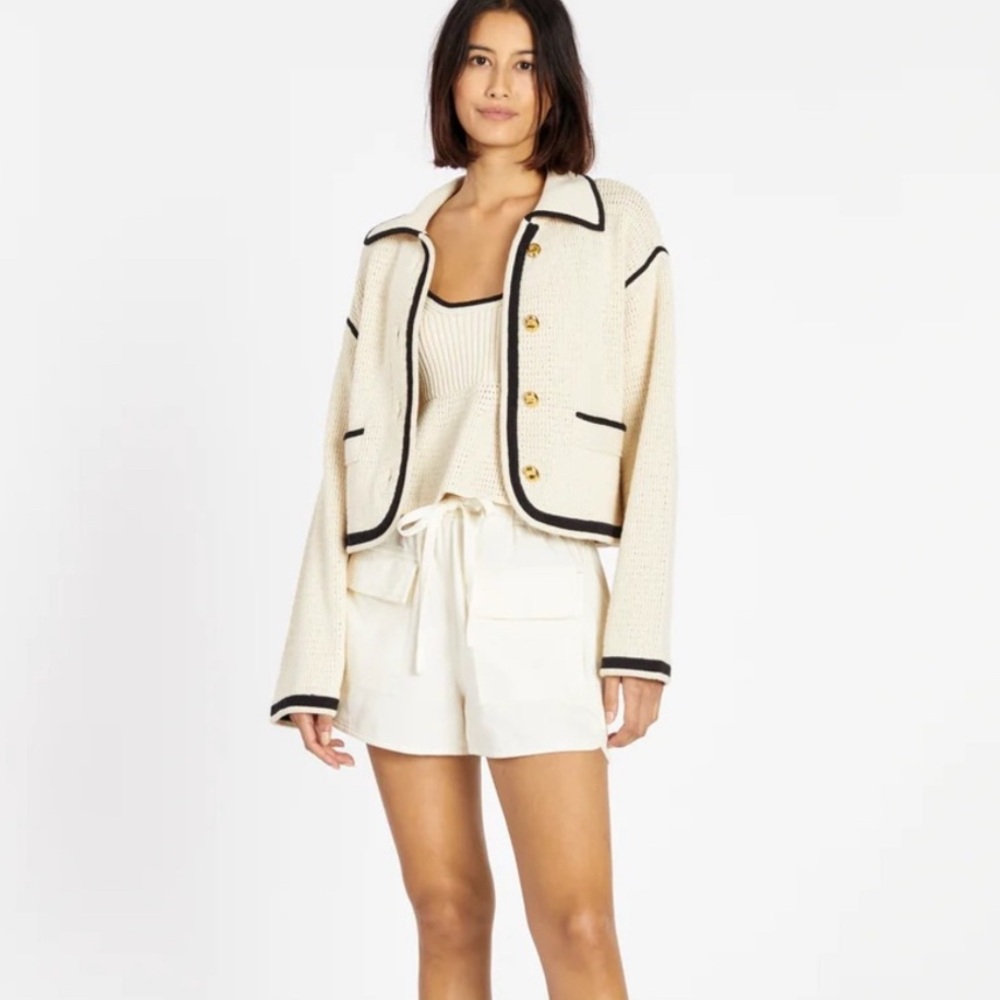 Tanya Taylor MEDIUM Indra contrast knit crochet cardigan jacket